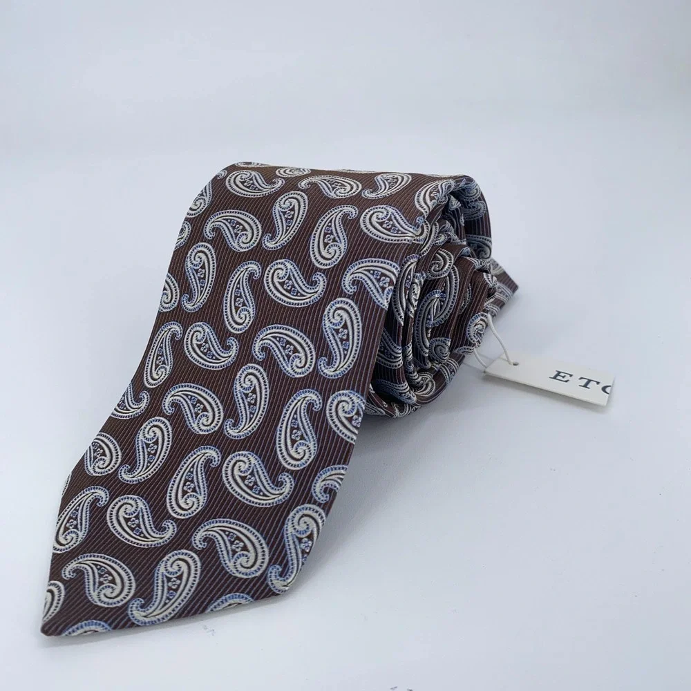 Eton Tie Mens One Size Brown White Paisley‎ Silk Classic Necktie England Made